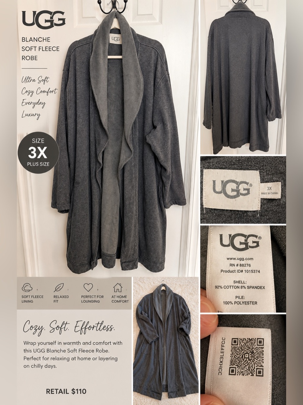 UGG Blanche Soft Fleece Robe - Charcoal